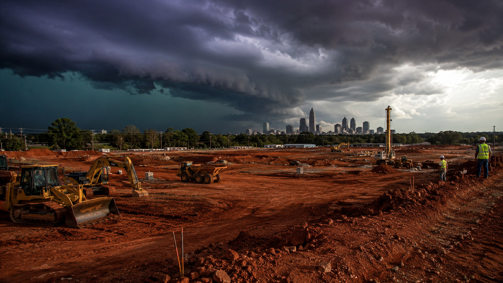Georgia construction site with storm clouds