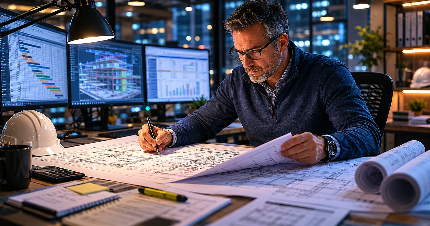 Preconstruction estimator reviewing project plans